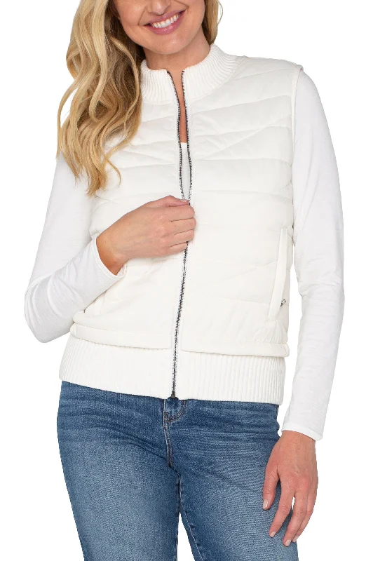 Liverpool Sleeveless Quilted Front Full Zip Sweater Vest (Porcelain) Anti-Pilling Anti-Shrink Durable Liverpool Sleeveless Quilted Front Full Zip Sweater Vest (Porcelain) Anti-Pilling Anti-Shrink Durable