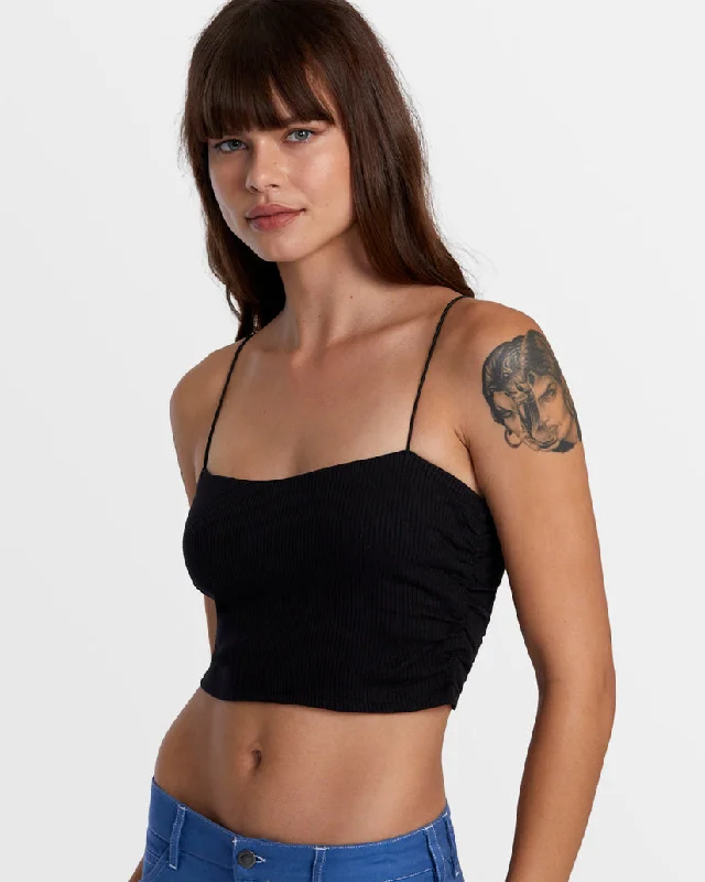 RVCA LEXI WIDE RIB FITTED TANK TOP - BLACK strappy tank top