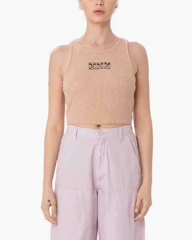 Obey WAVY SCAN RIB MEGAN TANK - WARM TAUPE halter tank top