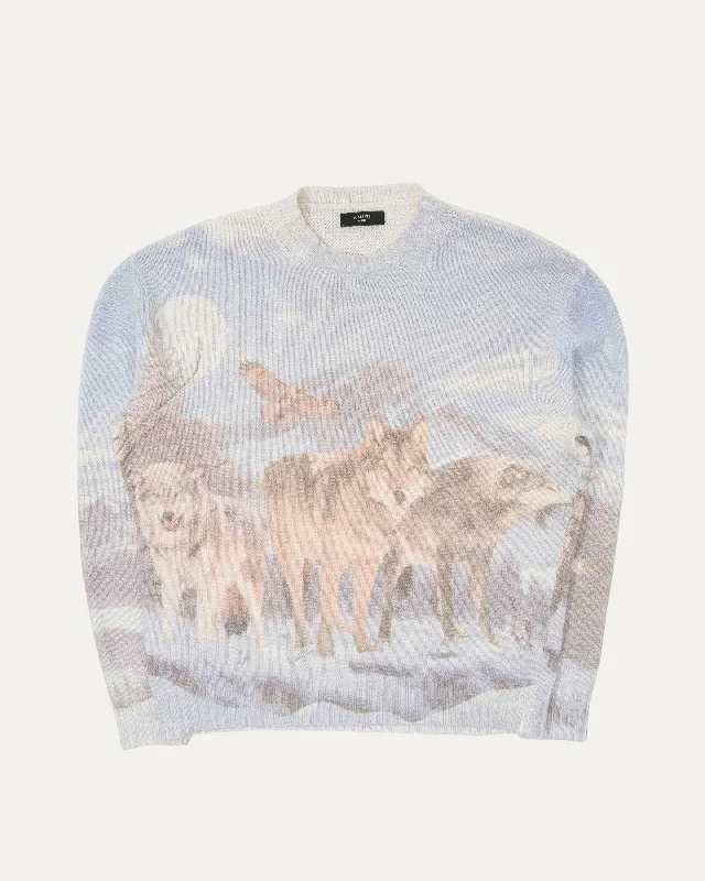 Wolf Printed Knit Sweater Terry Terry Cloth Terry Knit