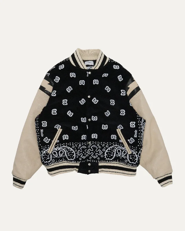 Paisley Corduroy Varsity Jacket Welt Pockets Slit Pockets Flap Pockets