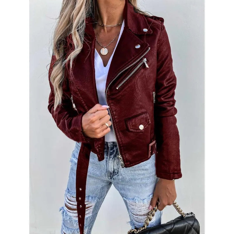 Mandylandy Locomotive PU Jackets Outwear Women Long Sleeve Zipper Fashion Jacket PU Leather Coat Motorcycle Short Coats Outwear Fleece Fabric Down Fabric Feather Fabric Mandylandy Locomotive PU Jackets Outwear Women Long Sleeve Zipper Fashion Jacket PU Leather Coat Motorcycle Short Coats Outwear Fleece Fabric Down Fabric Feather Fabric