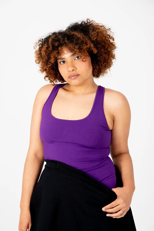 Shinni Neck Full Length Tank Top In T.Purple open back tank