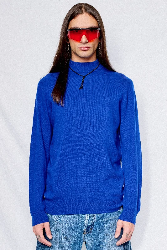 Royal Blue Cashmere Mockneck Sweater Terry Terry Cloth Terry Knit