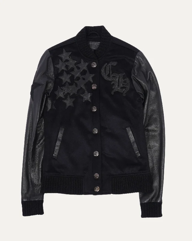Star Patch Cashmere Varsity Jacket Nylon Jacket Polyester Jacket Spandex Jacket