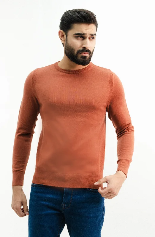 Merino - Crew Neck Sweater - Rust Satin Fabric Silk Fabric Chiffon Fabric