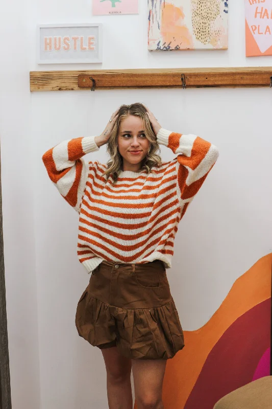 Tell Me The News Rust Stripe Sweater Welt Pockets Slit Pockets Flap Pockets