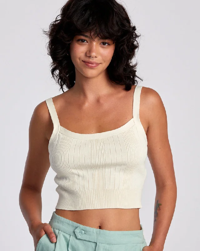 RVCA TATUM SWEATER TANK TOP - LATTE one shoulder tank