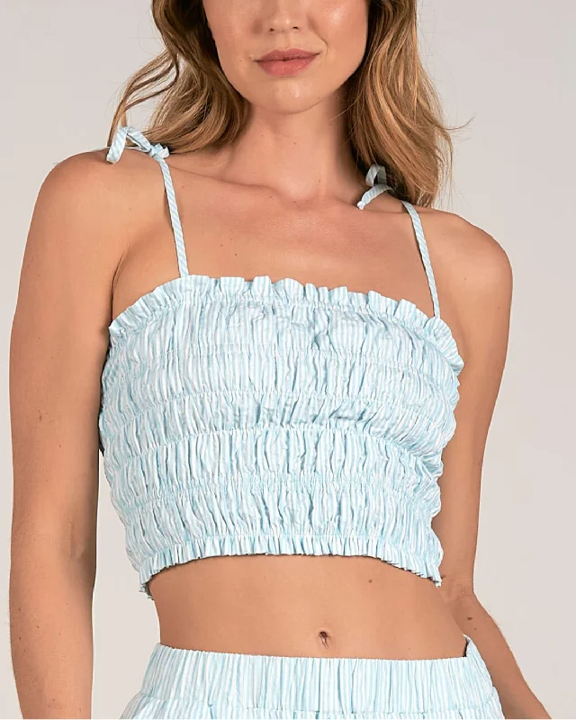 2024 Elan Smocked Seersucker Crop Tank Top - Ss11243 silver tank top