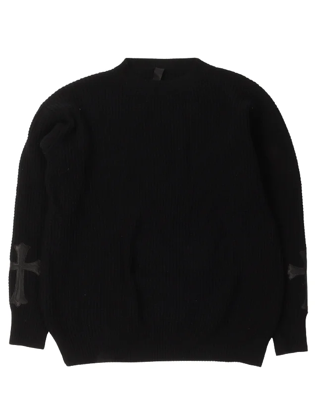 Cashmere Cross Patch Sweater Herringbone Houndstooth Plaid