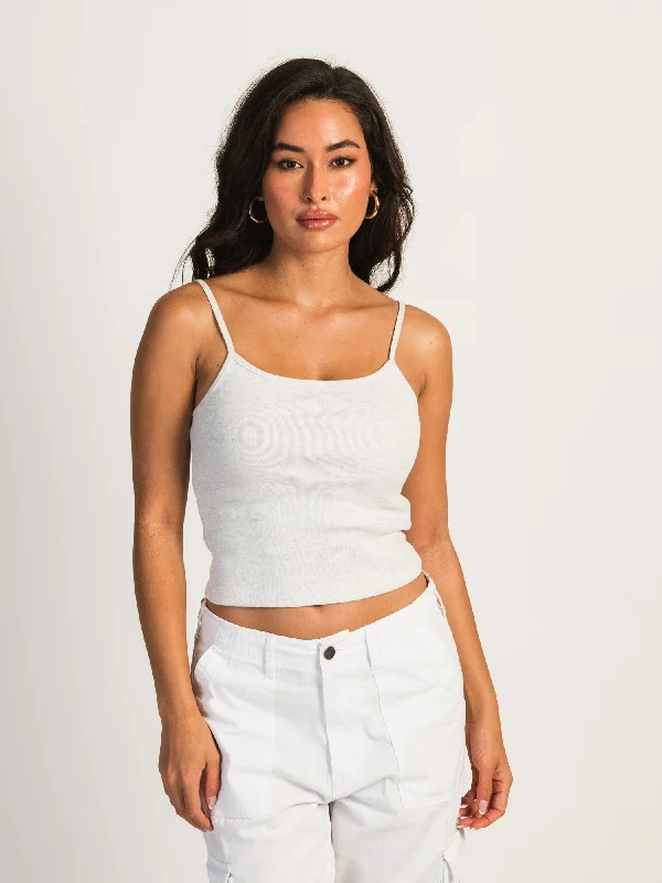 HARLOW SABRINA MELANGE TANK - HEATHER CLOUD WHITE gold tank top
