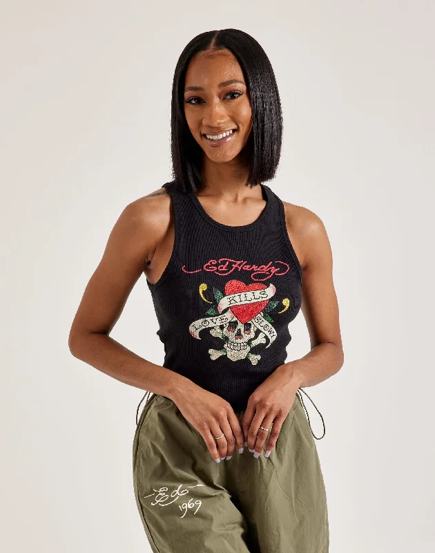 Ed Hardy Love Kills Slowly Rhinestone Tank Top off shoulder tank