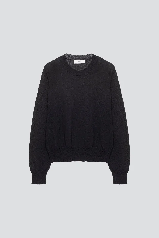 Black Paperly Crewneck Sweater Open Front Closed Front Wrap Front