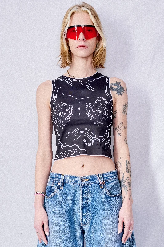 Black Venus Shell Lycra Tank Top chic tank top