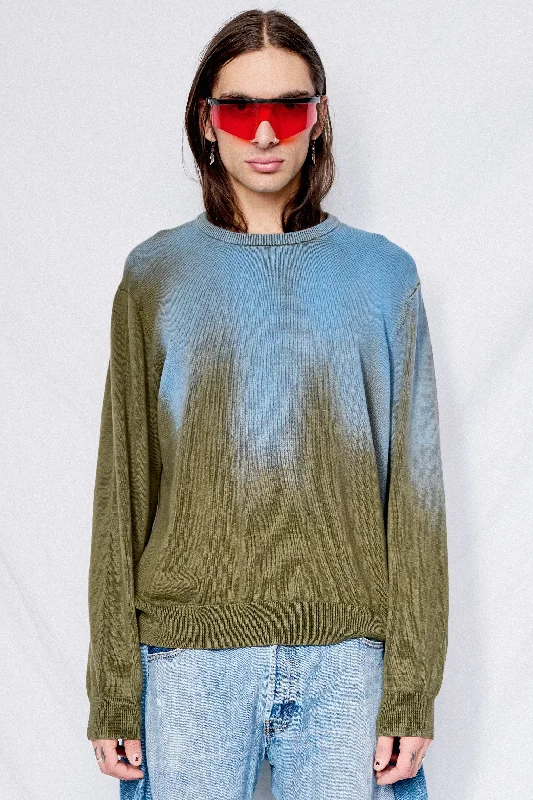 Green/Blue Airbrush Sweater Seamless Knitted Crochet