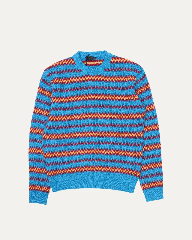Wool Blend Multicolor Zig Zag Striped Sweater Spandex Rayon Corduroy