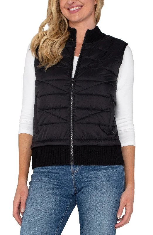 Liverpool Sleeveless Quilted Front Full Zip Sweater Vest (Black) Iron Safe Non-Iron Wrinkle Free Liverpool Sleeveless Quilted Front Full Zip Sweater Vest (Black) Iron Safe Non-Iron Wrinkle Free