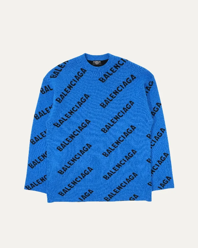 Oversized Logo Jacquard Wool-Blend Sweater Casual Formal Business