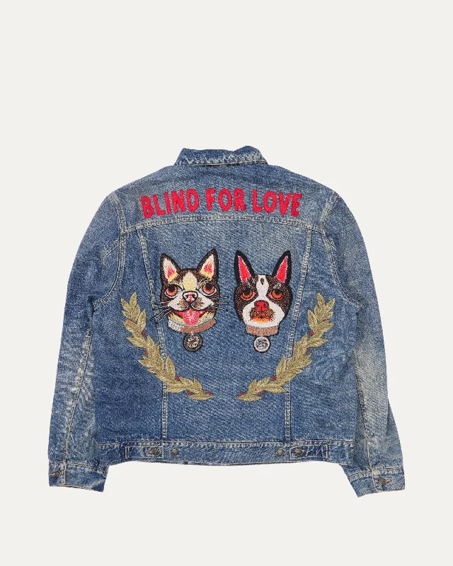 Blind For Love Embroidered Boston Terrier Appliqué Denim Trucker Jacket Fleece Jacket Down Jacket Parka Blind For Love Embroidered Boston Terrier Appliqué Denim Trucker Jacket Fleece Jacket Down Jacket Parka