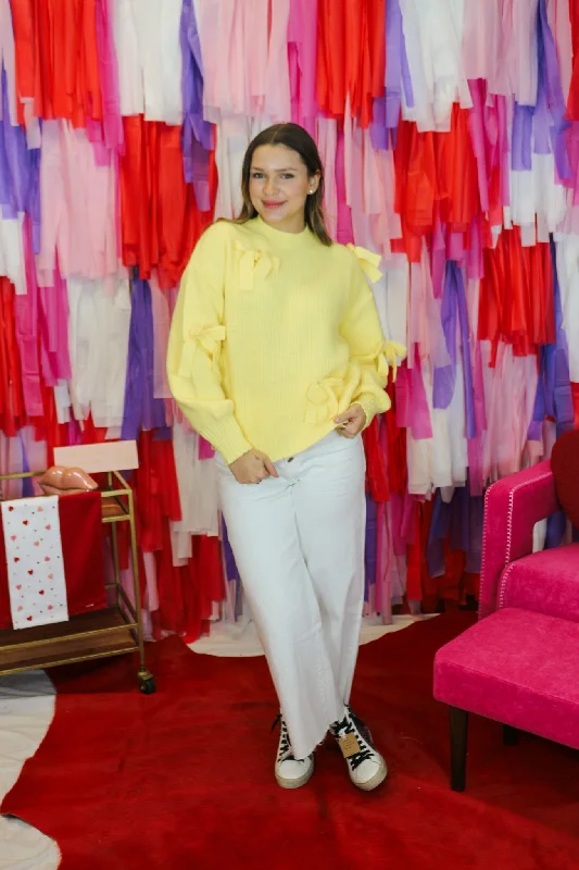 Such A Doll Yellow Bow Knit Sweater Terry Blend Velvet Blend Canvas Blend