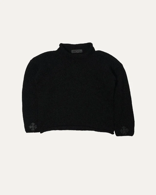 Cross Patch Mock Neck Sweater Elegant Classic Vintage