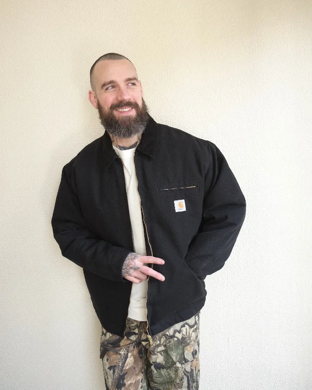 OG Detroit Jacket, Aged Black Canvas Ribbed Jacket Pleated Jacket Ruffled Jacket