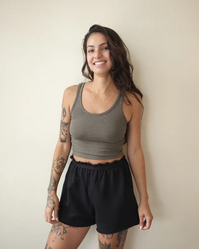 Sporty Tank, Olive Green ribbed tank top