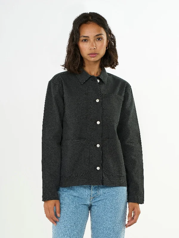 CANVAS WORKWEAR JACKET - Black Jet Wool Fabric Cashmere Fabric Tweed Fabric