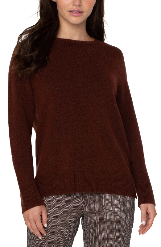 Liverpool Raglan Long Sleeve Sweater (Brunette Heather) Oversized Loose Flowy