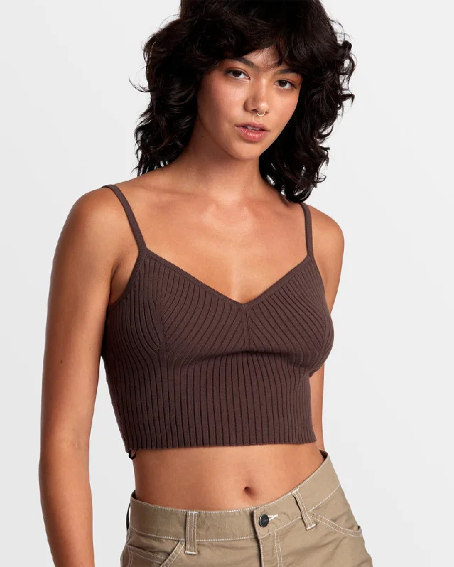 RVCA SILHOUETTE KNITTED TANK - NEW PLUM cold shoulder tank