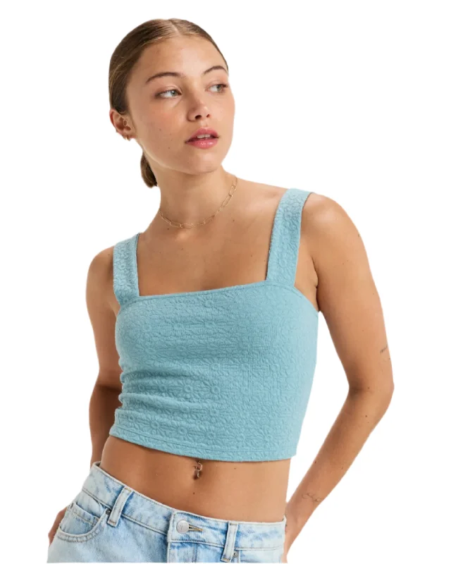 Hibiscus Roja Fitted Tank Top - Mineral Blue chic tank top
