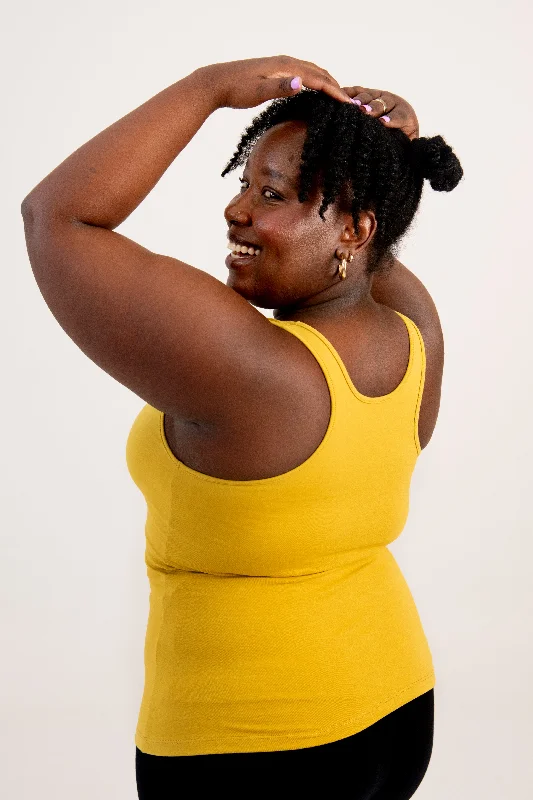 Shinni Neck Full Length Tank Top In Mustard Seed boho tank top