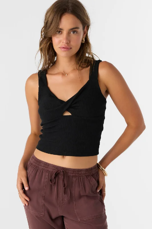 O'neill JAYDE TWIST KNIT TANK TOP - BLACK scoop neck tank