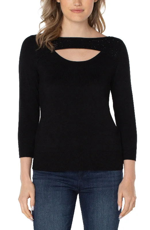 Liverpool 3/4 Sleeve Sweater w/Rhinestones (black) Fitted Slim Tailored