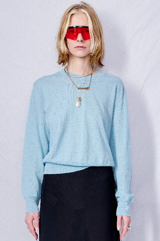 Blue Paperly Crewneck Sweater Cable Knit Ribbed Knit Lace Knit