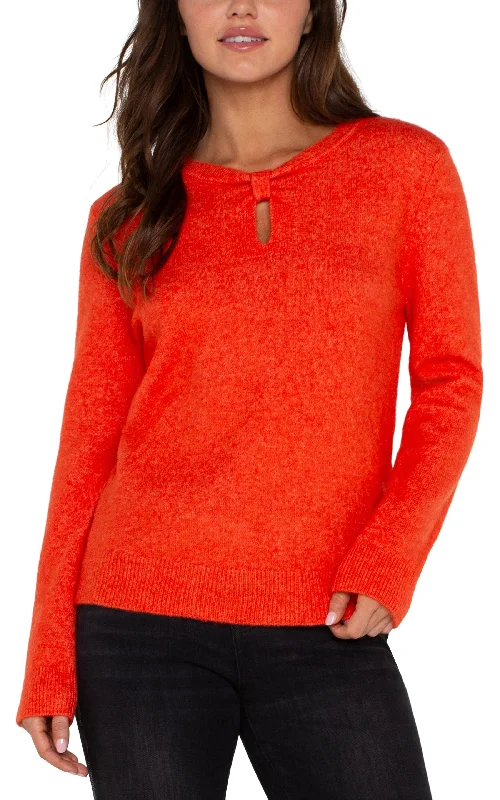 Liverpool Long Sleeve Cut Out Bow Neck Sweater (Orange) Terry Terry Cloth Terry Knit