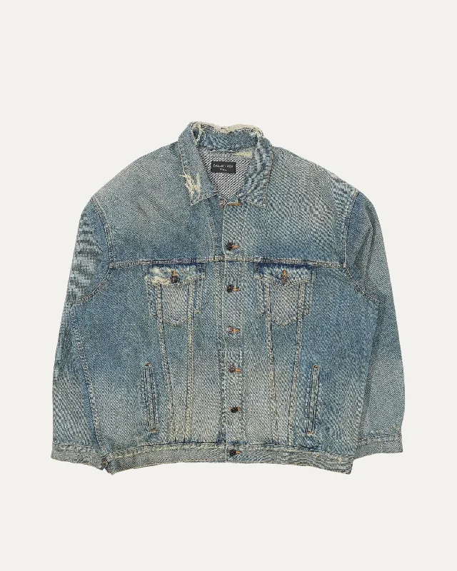 Distressed Denim Trucker Jacket Herringbone Jacket Checkered Jacket Solid Jacket