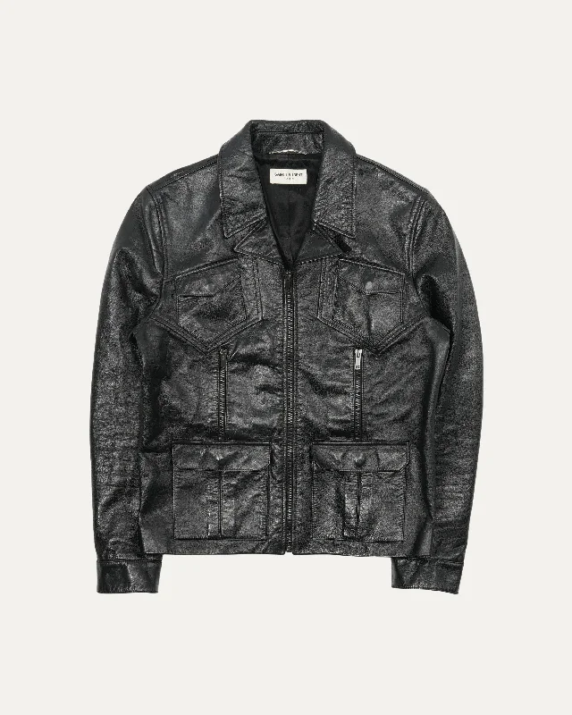 Leather Zip Up Trucker Jacket Nylon Fabric Polyester Fabric Spandex Fabric
