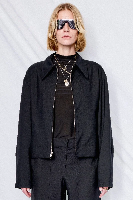 Black Suiting Crop Zip Jacket Striped Jacket Polka Dot Jacket Floral Jacket