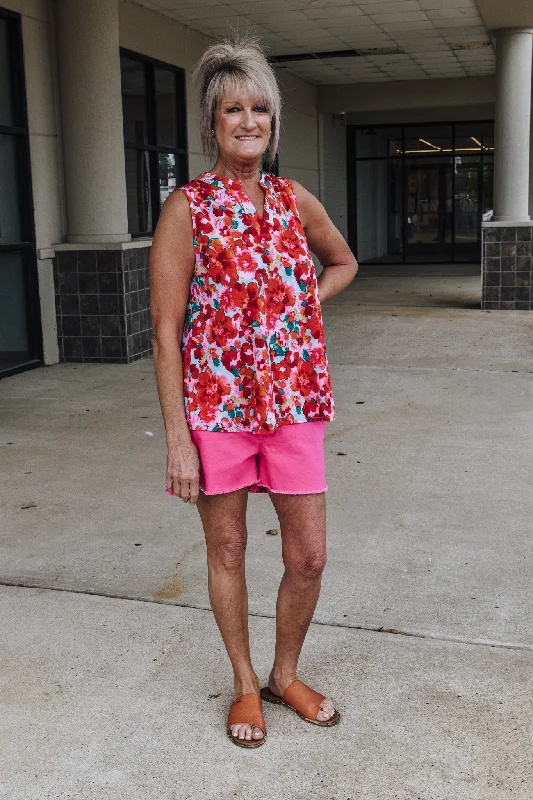Liz Bring The Style Red Pink Floral Tank loose fit tank