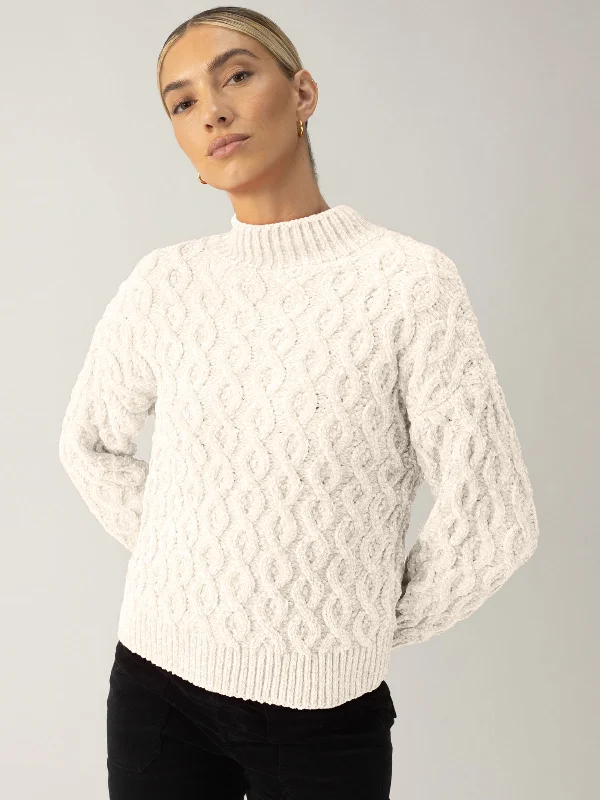 Cable Mock Neck Sweater Light Almond Lace Blend Ribbed Blend Corduroy Blend