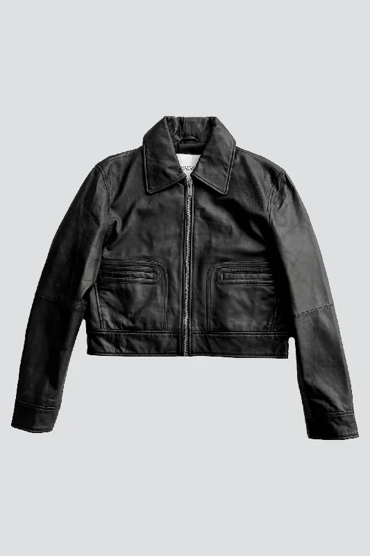 Black W Gable Jacket Front Pockets Side Pockets Patch Pockets