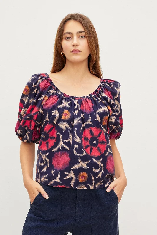 EDLIN PRINTED SILK COTTON VOILE TOP