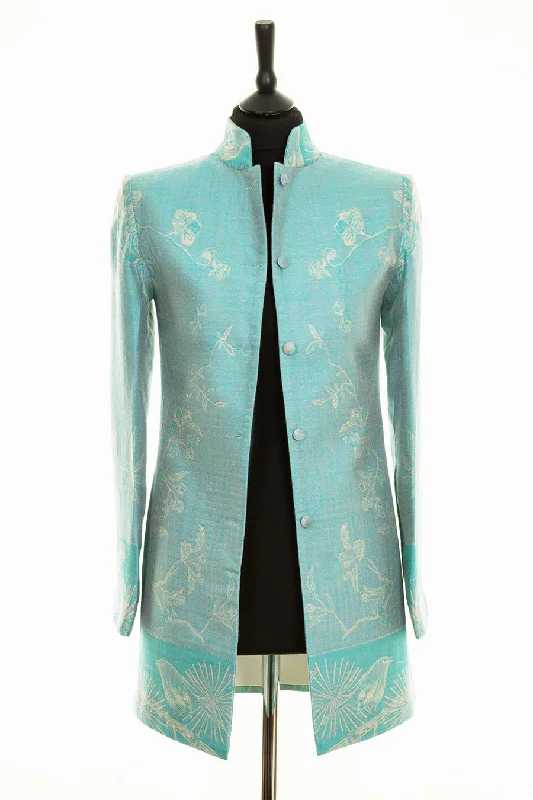 Long Nehru Jacket in Pale Cyan